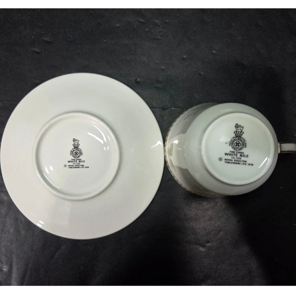 Royal Doulton White Nile Teacup & Saucers, Set of 2 Vintage Fine China Tableware